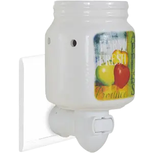 Green-Life ceramic plug-in wax warmer GF24EP1403E13 with decal decoration, developed for detailed pattern designs and scalable fragrance retail programs.