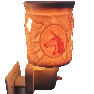 Green-Life ceramic plug-in wax warmer GLC1903226S with decal decoration, developed for detailed pattern designs and scalable fragrance retail programs.