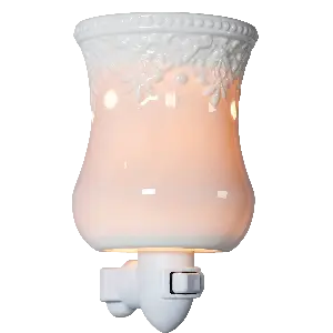 Green-Life white procelain plug-in wax warmer GF24EP1155E14 developed for high-end and scalable fragrance retail programs.