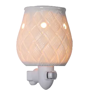 Green-Life white procelain plug-in wax warmer GF24EP1157E14 developed for high-end and scalable fragrance retail programs.