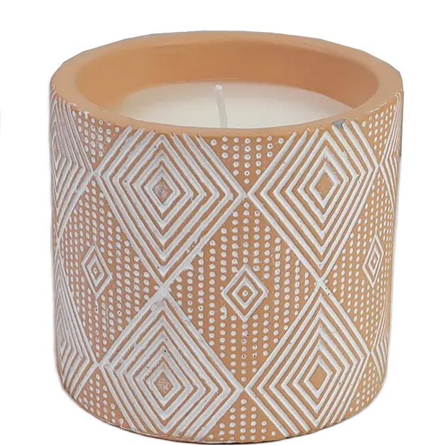 Green-Life cement candle jar GF25CJ197C102 with cutout pattern, combining solid material with light diffusion for decorative fragrance applications.