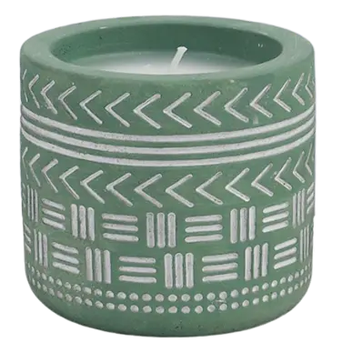 Green-Life cement candle jar GF25CJ197C102 with cutout pattern, combining solid material with light diffusion for decorative fragrance applications.