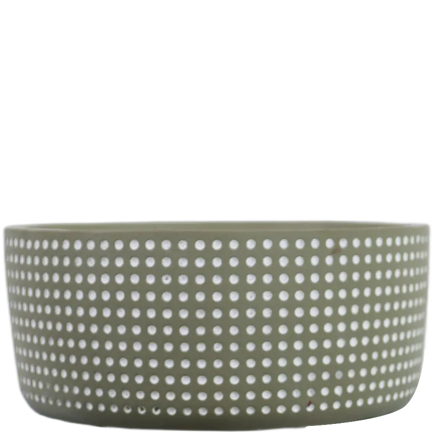 Green-Life cement candle jar GF25CJ197C102 with cutout pattern, combining solid material with light diffusion for decorative fragrance applications.