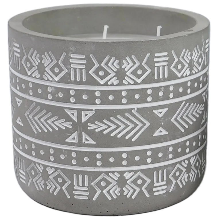 Green-Life cement candle jar GF25CJ197C102 with cutout pattern, combining solid material with light diffusion for decorative fragrance applications.