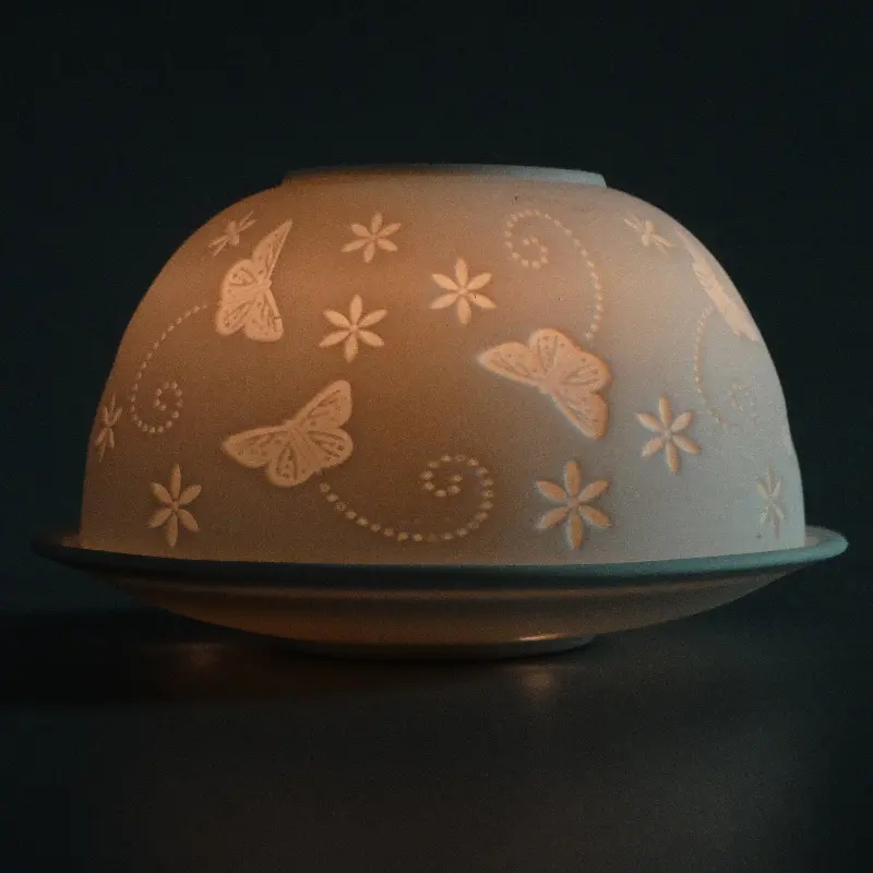 Green-Life dome shape luminary candle holder GF23B693C04 creating full-surface glow effect, designed to enhance ambient lighting and increase perceived value in candle gift collections.