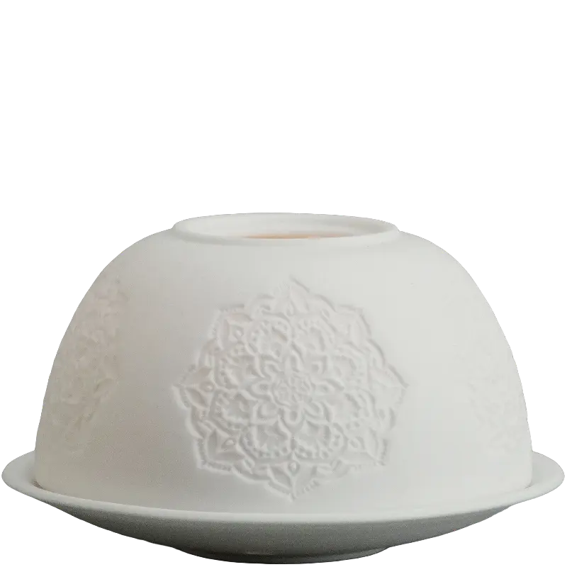 Green-Life dome shape luminary candle holder GF23B693C06 creating full-surface glow effect, designed to enhance ambient lighting and increase perceived value in candle gift collections.