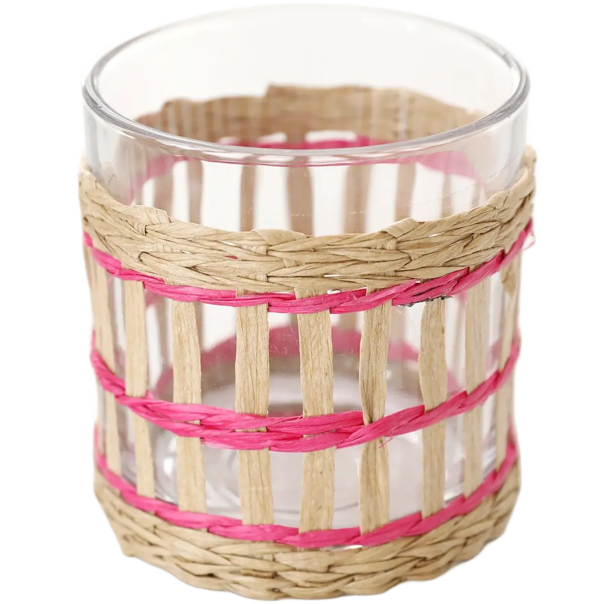 Green-Life glass candle jar with woven style outer layer, combining transparency with natural texture for lifestyle fragrance collections.