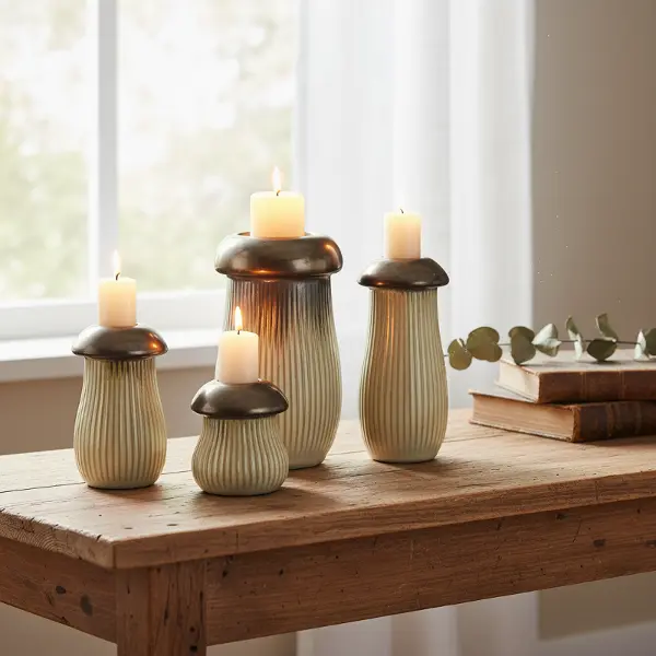 Green-Life ceramic candle stick holder GF24CH102C32 with nature inspired forms, supporting lifestyle and botanical candle collections for private label development.