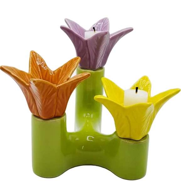 Green-Life ceramic candle stick holder GF25CH760 with nature inspired forms, supporting lifestyle and botanical candle collections for private label development.