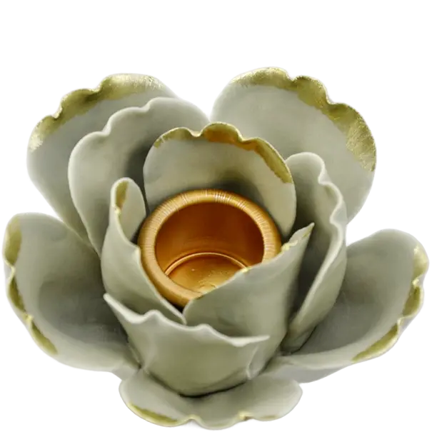 Green-Life ceramic candle stick holder GF25CH782 with handcrafted flower elements, ideal for decorative gift programs and premium seasonal candle collections.