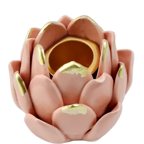 Green-Life ceramic candle stick holder GF25CH783 with handcrafted flower elements, ideal for decorative gift programs and premium seasonal candle collections.