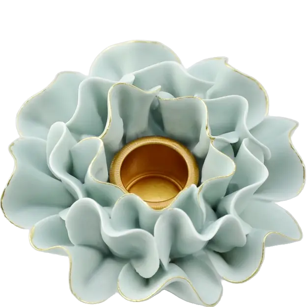Green-Life ceramic candle stick holder GF25CH787 with handcrafted flower elements, ideal for decorative gift programs and premium seasonal candle collections.