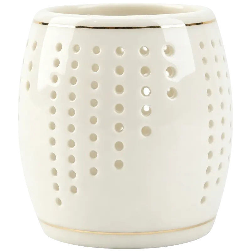Green-Life ceramic luminary candle holder GF25CH5380 with cutout pattern, projecting decorative light effects that support seasonal launches and visual merchandising.