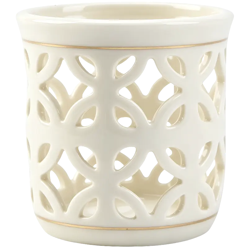 Green-Life ceramic luminary candle holder GF25CH5390 with cutout pattern, projecting decorative light effects that support seasonal launches and visual merchandising.