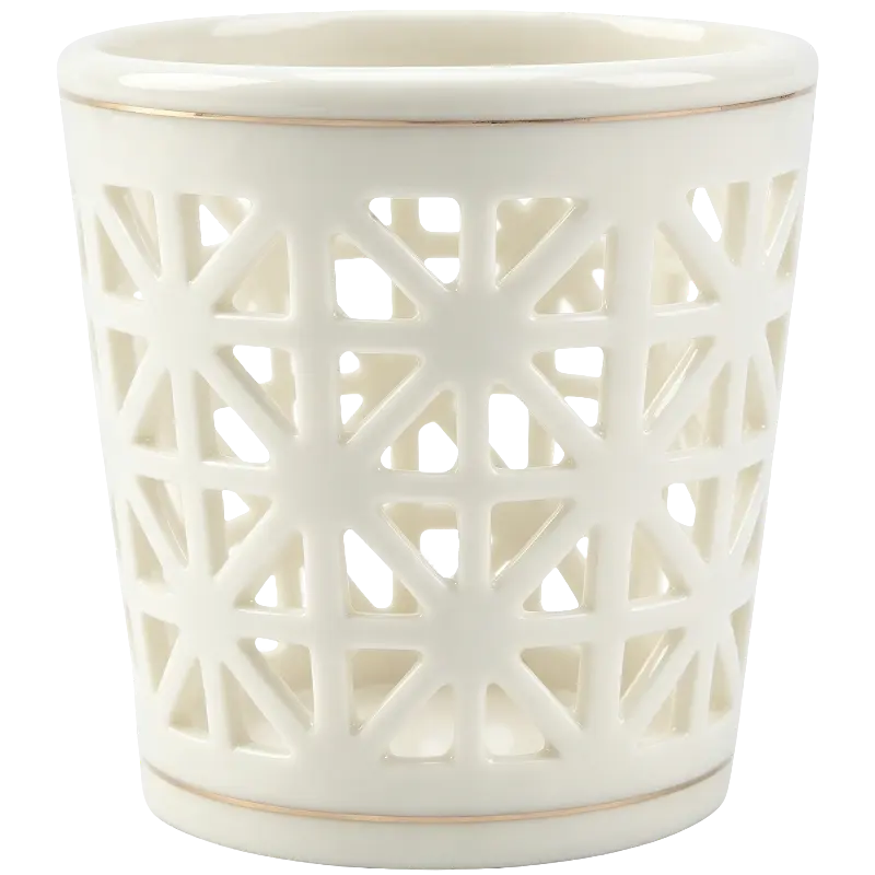 Green-Life ceramic luminary candle holder GF25CH5410 with cutout pattern, projecting decorative light effects that support seasonal launches and visual merchandising.