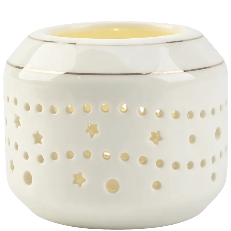 Green-Life ceramic luminary candle holder GF25CH5420 with cutout pattern, projecting decorative light effects that support seasonal launches and visual merchandising.