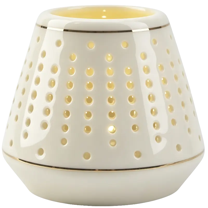Green-Life ceramic luminary candle holder GF25CH5430 with cutout pattern, projecting decorative light effects that support seasonal launches and visual merchandising.