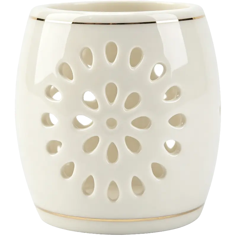 Green-Life ceramic luminary candle holder GF25CH5440 with cutout pattern, projecting decorative light effects that support seasonal launches and visual merchandising.