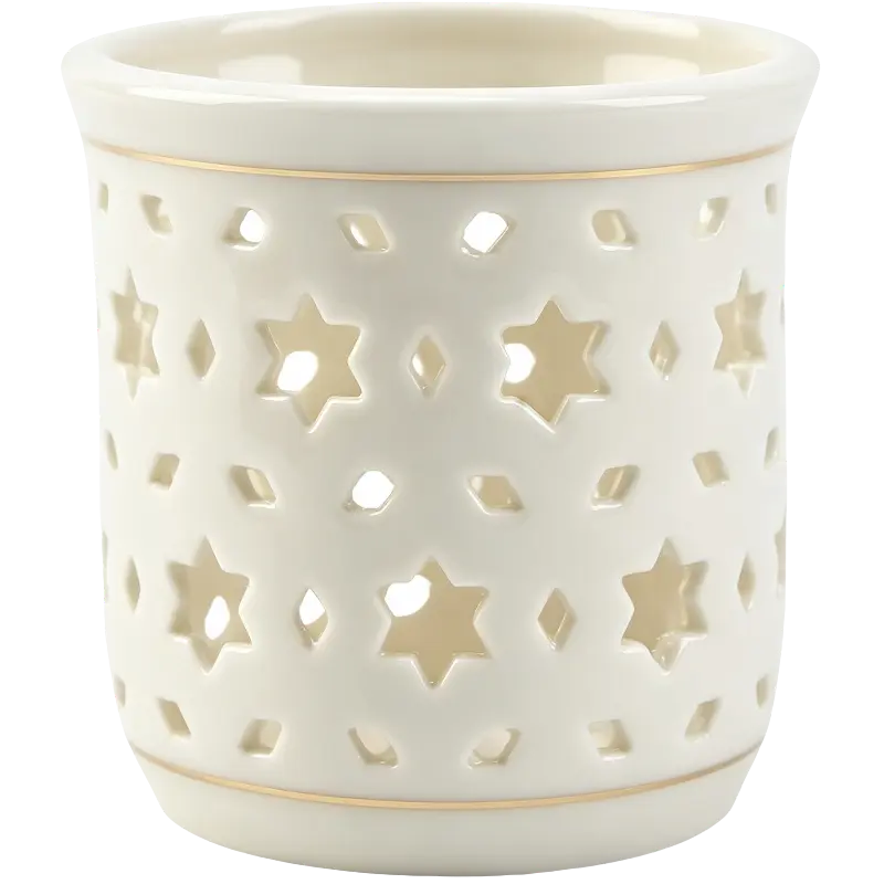 Green-Life ceramic luminary candle holder GF25CH5450 with cutout pattern, projecting decorative light effects that support seasonal launches and visual merchandising.