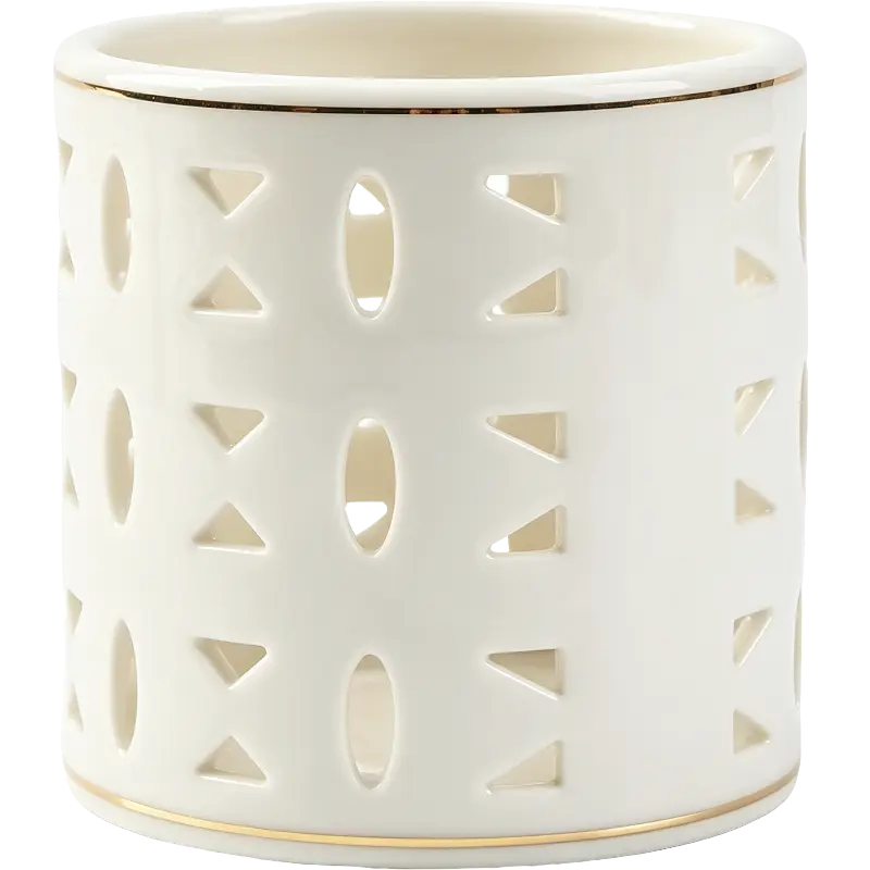 Green-Life ceramic luminary candle holder GF25CH5460 with cutout pattern, projecting decorative light effects that support seasonal launches and visual merchandising.