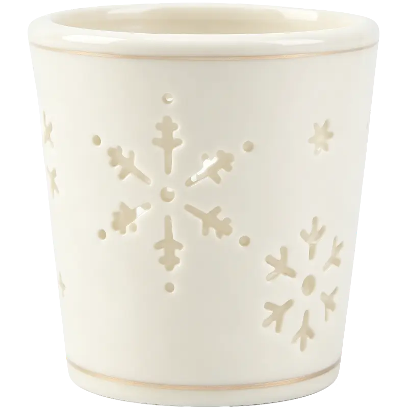 Green-Life ceramic luminary candle holder GF25CH5470 with cutout pattern, projecting decorative light effects that support seasonal launches and visual merchandising.