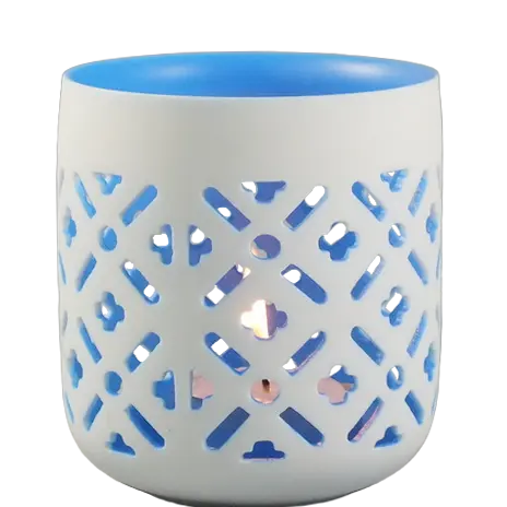 Green-Life ceramic luminary candle holder GLC180588 with cutout pattern, projecting decorative light effects that support seasonal launches and visual merchandising.