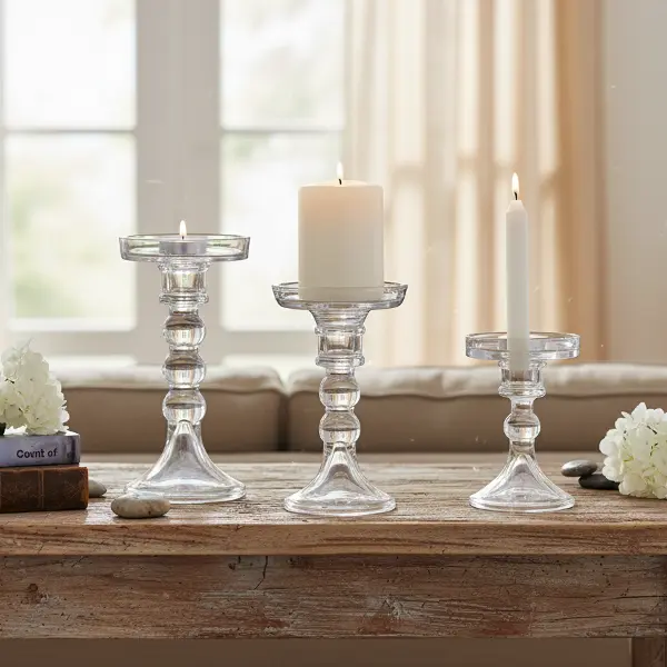 Green-Life glass candle stick holder GF25CH714 with simple modern design, suitable for clean and minimal candle lines and scalable private label programs.