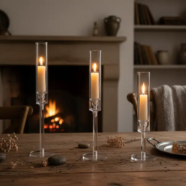 Green-Life glass candle stick holder GF25CH715 with simple modern design, suitable for clean and minimal candle lines and scalable private label programs.