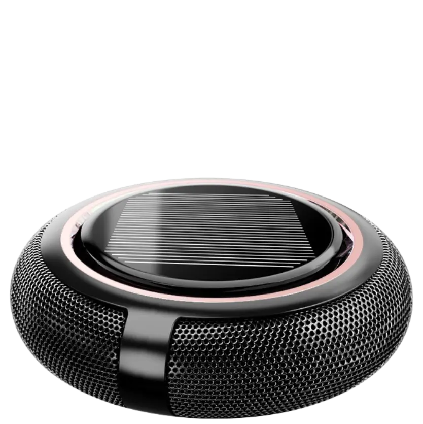Green-Life metal car diffuser GF24DS242E35 powered by solar energy, designed to sit on the dashboard or windshield area and deliver continuous fragrance diffusion for modern automotive aroma collections.