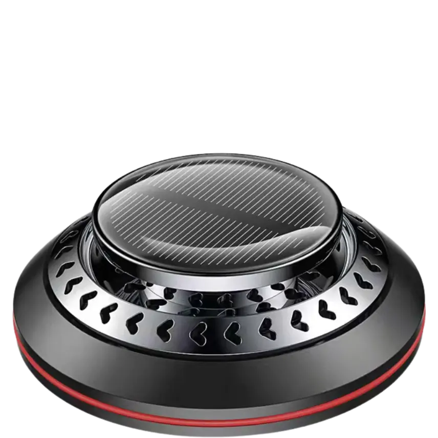 Green-Life metal car diffuser GF24DS726E24 powered by solar energy, designed to sit on the dashboard or windshield area and deliver continuous fragrance diffusion for modern automotive aroma collections.