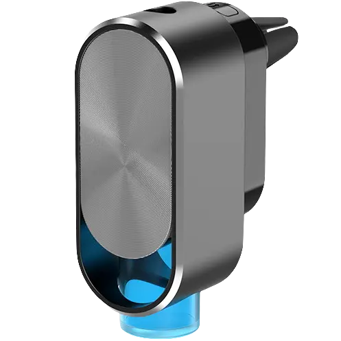 Green-Life metal car diffuser GF24EWA19E45 with air vent clip design, combining aluminum alloy shell and vent mounted aroma diffusion for fragrance brands and private label car fragrance collections.