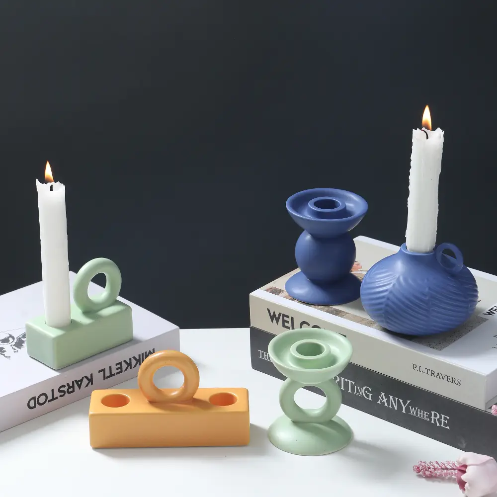 Green-Life ceramic candle stick holder GF25CH1000 with color glaze finish, supporting mass customization and consistent production for private label candle brands.