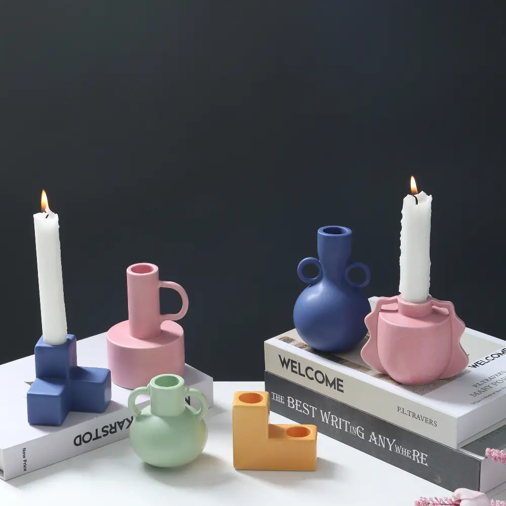Green-Life ceramic candle stick holder GF25CH1001 with color glaze finish, supporting mass customization and consistent production for private label candle brands.