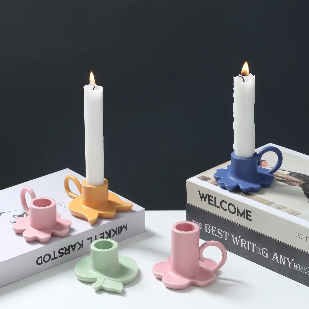 Green-Life ceramic candle stick holder GF25CH1002 with color glaze finish, supporting mass customization and consistent production for private label candle brands.