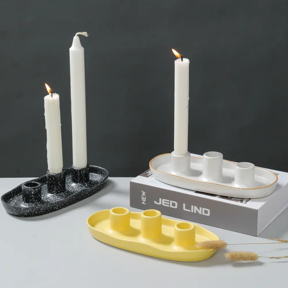 Green-Life ceramic candle stick holder GF25CH1003 with color glaze finish, supporting mass customization and consistent production for private label candle brands.