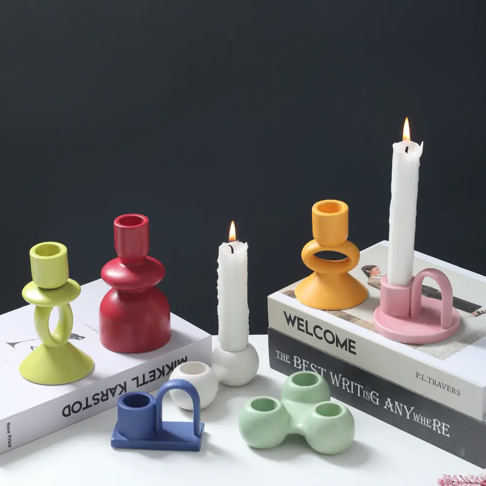 Green-Life ceramic candle stick holder GF25CH1004 with color glaze finish, supporting mass customization and consistent production for private label candle brands.