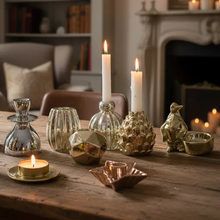 Green-Life ceramic candle stick holder GF25CH840 with electroplated finish, delivering metallic aesthetics for premium and giftable candle collections.