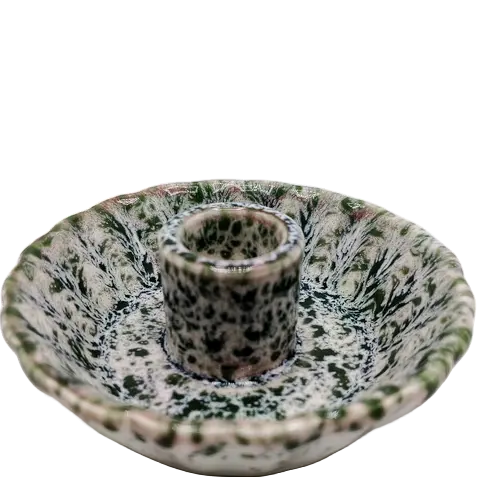 Green-Life ceramic candle stick holder GF25CH952 with kiln change glaze, featuring unique reactive finishes for artistic and high-value candle collections.
