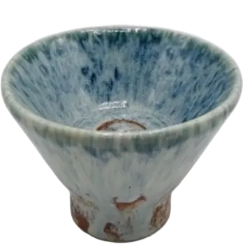 Green-Life ceramic candle stick holder GF25CH957 with kiln change glaze, featuring unique reactive finishes for artistic and high-value candle collections.