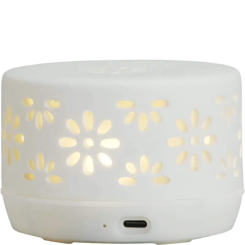 Green-Life pure white porcelain fan diffuser GL26EF197C with cutout patterns, suitable for private label fragrance brands seeking clean aesthetic diffuser collections.