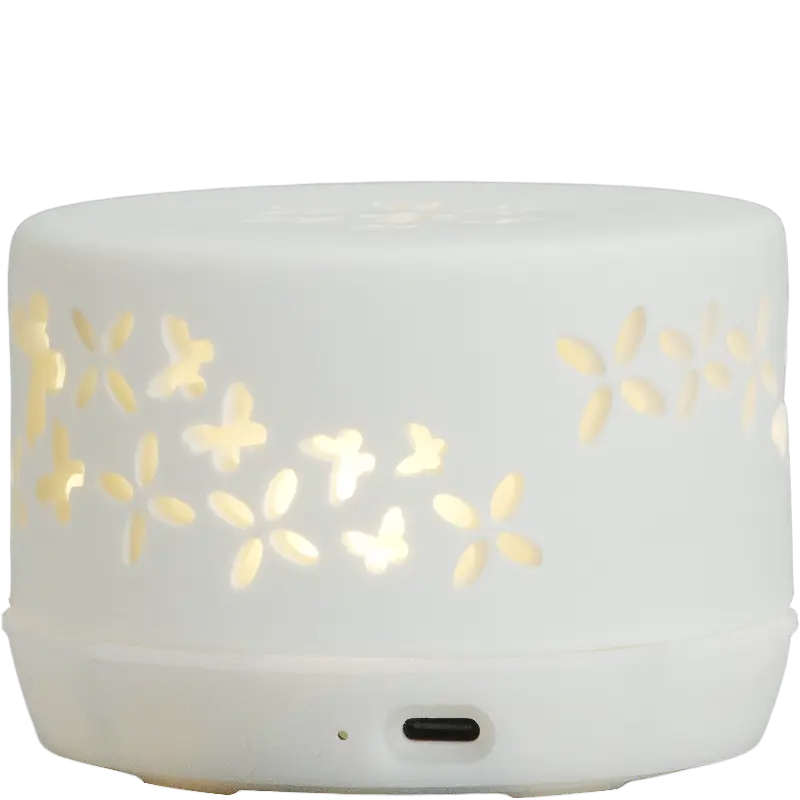 Green-Life pure white porcelain fan diffuser GL26EF198C with cutout patterns, suitable for private label fragrance brands seeking clean aesthetic diffuser collections.