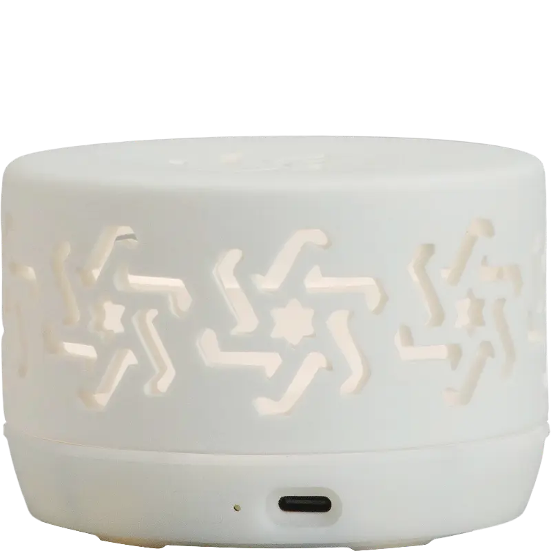 Green-Life pure white porcelain fan diffuser GL26EF203C with cutout patterns, suitable for private label fragrance brands seeking clean aesthetic diffuser collections.