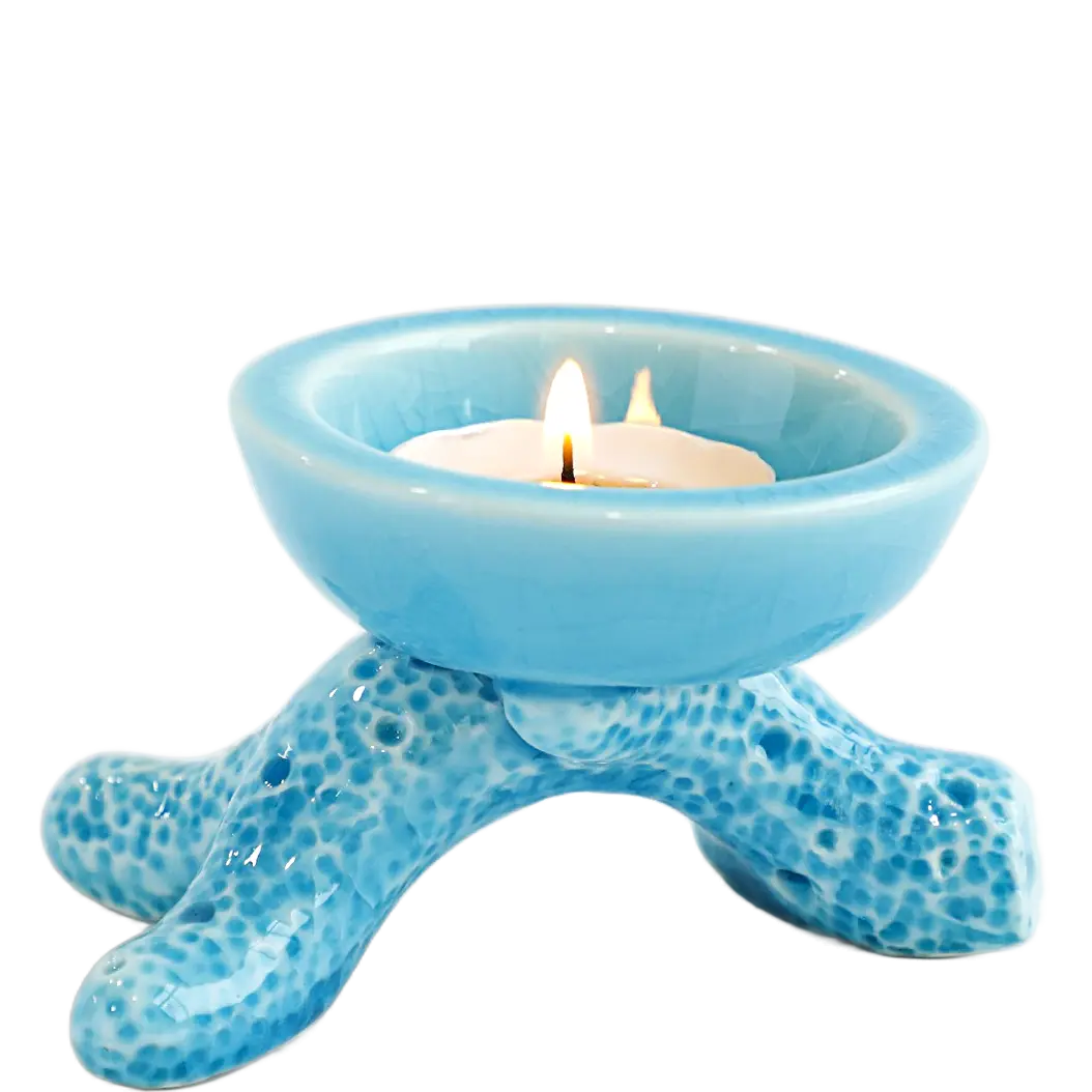 Green-Life ceramic tealight holder GF20115 with ocean and marine design, suitable for coastal and summer-themed candle product development.