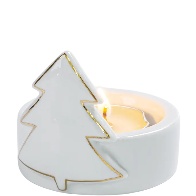 Green-Life ceramic tealight holder GF201602 with holiday themes, supporting fast seasonal updates and promotional candle assortments.