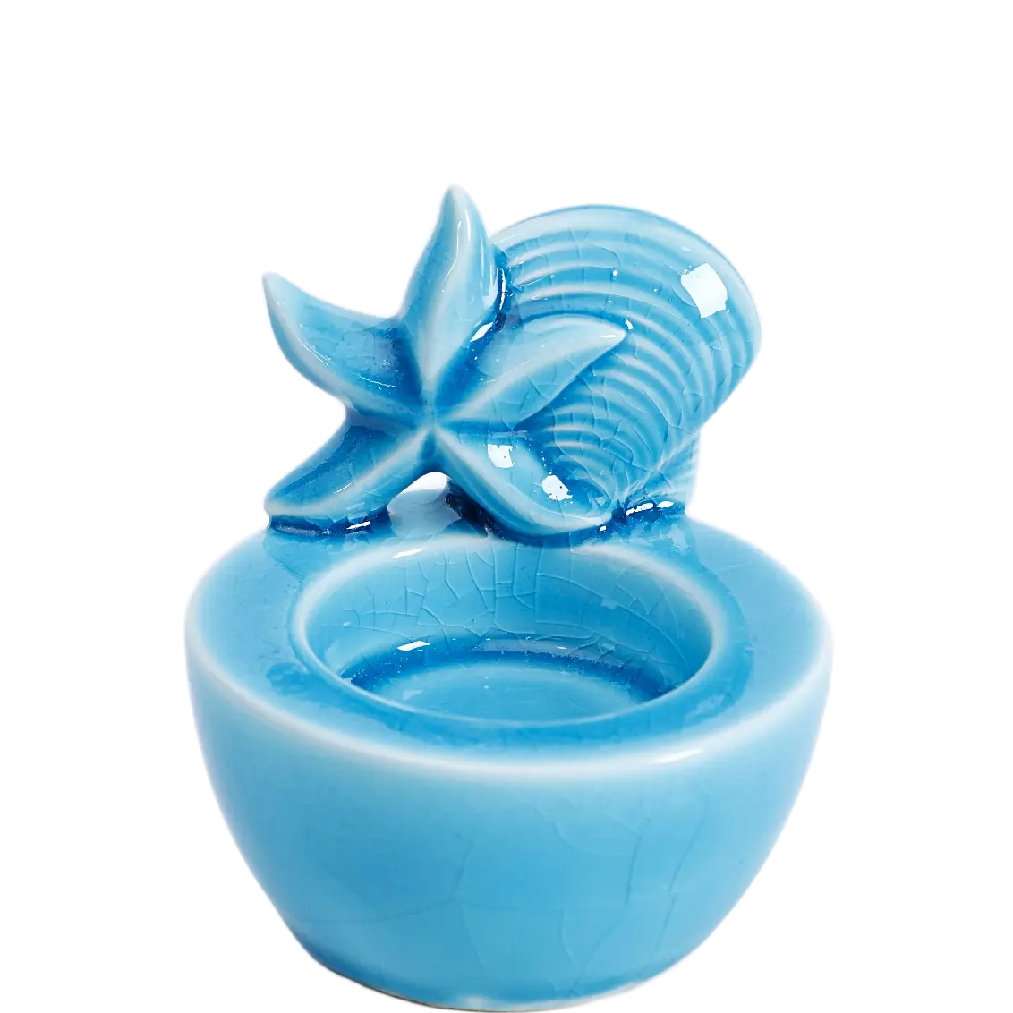 Green-Life ceramic tealight holder GF20215 with ocean and marine design, suitable for coastal and summer-themed candle product development.