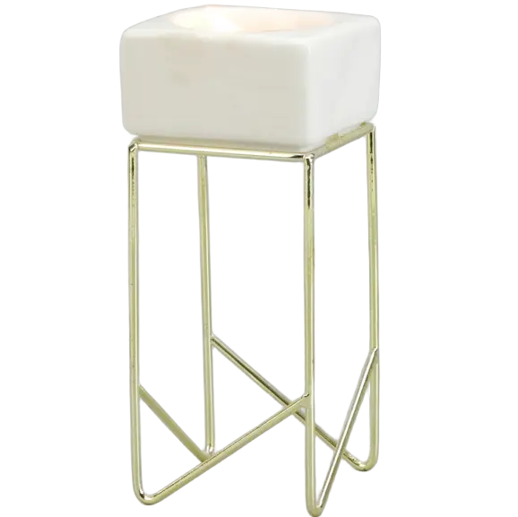 Green-Life ceramic tealight holder GF22B2392C26 with metal stand, combining structure and elevation for enhanced candle display and retail presentation.