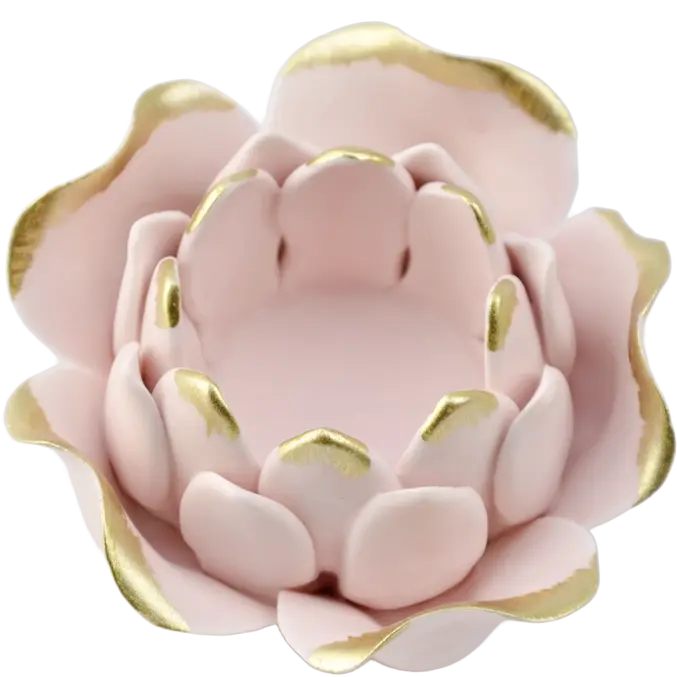 Green-Life ceramic tealight holder GF25CH785 with handcrafted flower design, ideal for gift-oriented candle sets and premium decorative collections.