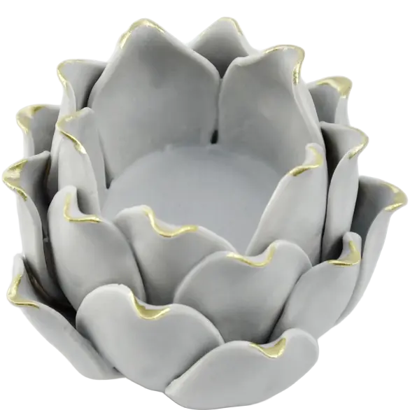 Green-Life ceramic tealight holder GF25CH786 with handcrafted flower design, ideal for gift-oriented candle sets and premium decorative collections.