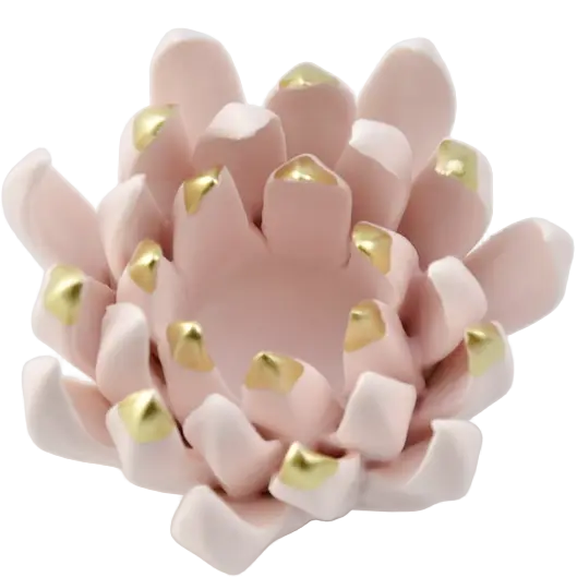 Green-Life ceramic tealight holder GF25CH789 with handcrafted flower design, ideal for gift-oriented candle sets and premium decorative collections.