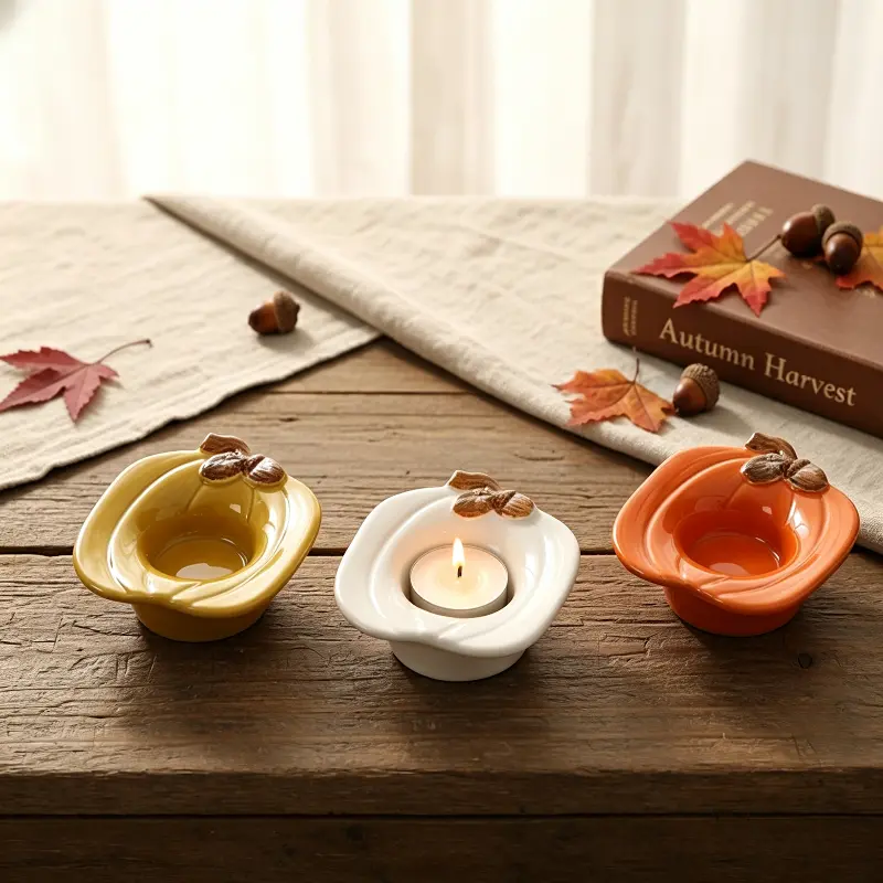 Green-Life ceramic tealight holder GF25CH813 with holiday themes, supporting fast seasonal updates and promotional candle assortments.